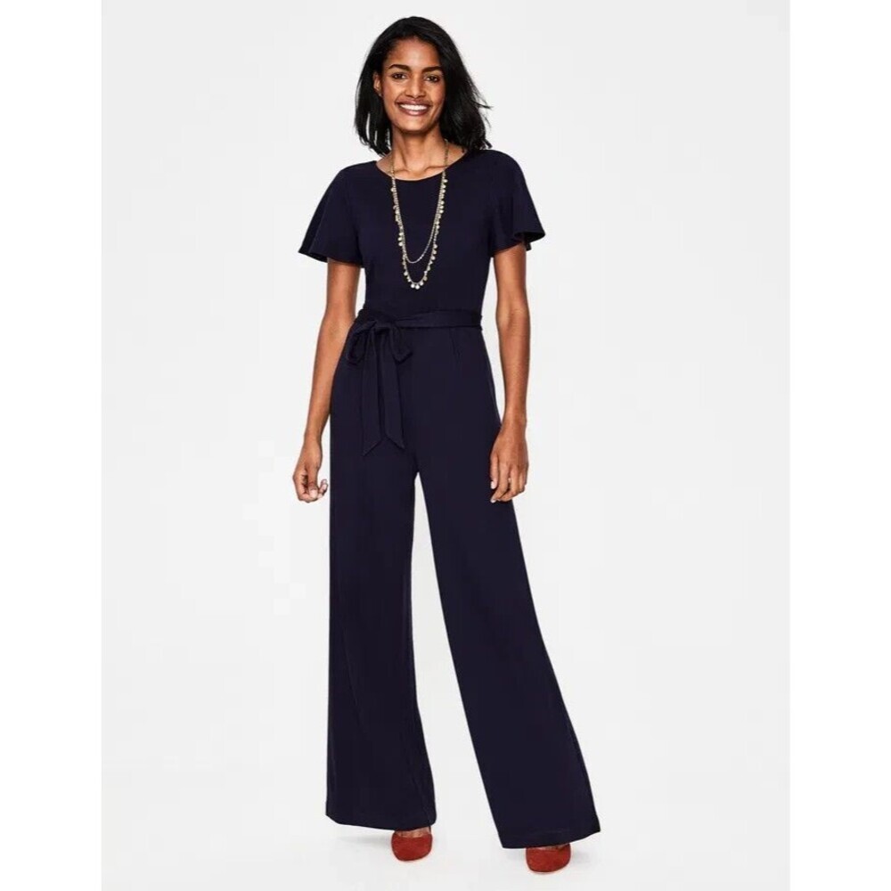 Boden LADIES Camille Ponte Jumpsuit NAVY BLUE Plus Size US 18R Wide Leg Belted